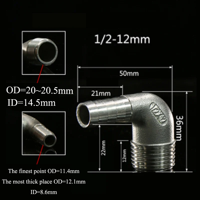 1/" 3/8" 1/" 3/4" " BSPT Мужской x 8/10/12/25 мм шланг хвост Barb 90 градусов локоть 304 нержавеющей трубы разъем воды газойль