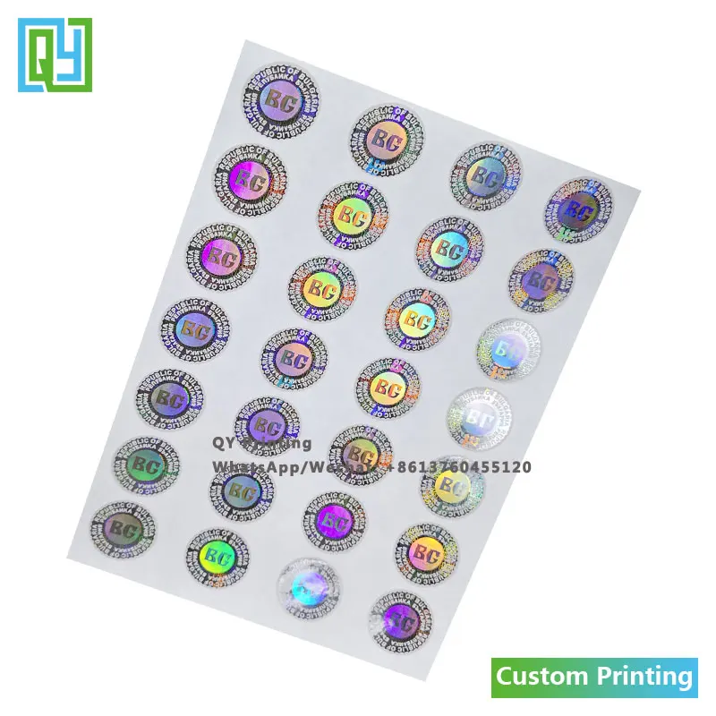 10000pcs 20x20mm 사용자 정의 인쇄 된 포장 레이블 3D 홀로그램 실버 레이저 스티커 높은 Sercurity 포장 레이블 방수 인감