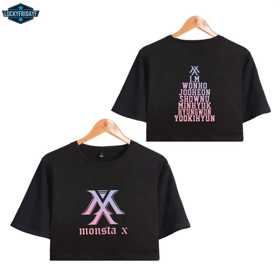 MONSTA X Hot Group Корейская женская сексуальная короткая футболка с открытым пупком