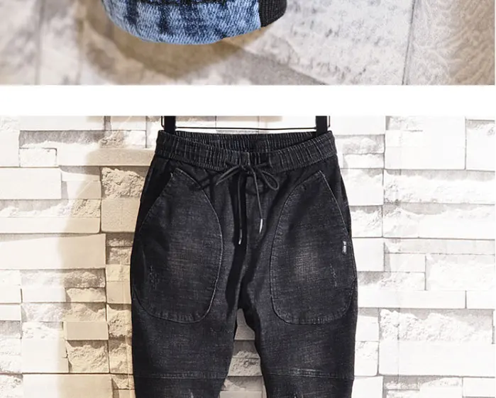 Idopy Spring New Men's Elastic Jeans Fashion Casual Hip Hop Loose Denim Jeans Black Blue Trousers Harem Pants Denim Joggers