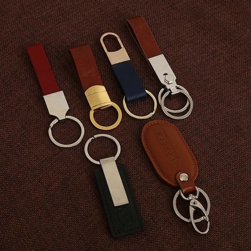 

Car Styling Brown Leather Keychain Creative Personalized Metal Key Ring Car Key Chain Business Style Random Style