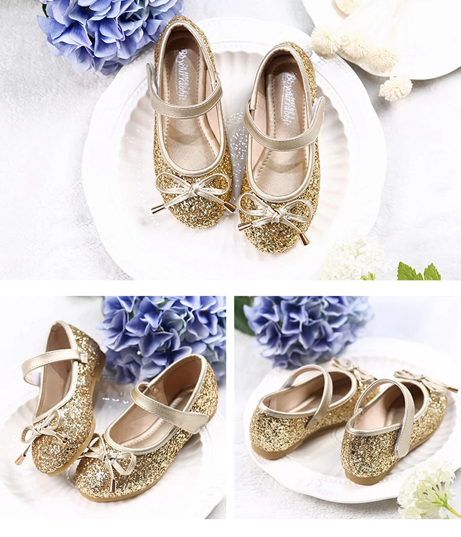 Sapatas dos Miúdos Meninas para a Festa de Dança de Couro Iyeal Meninas Sapatos Princesa Ouro Rosa Sliver Menina Único 14 Sapatos de couro