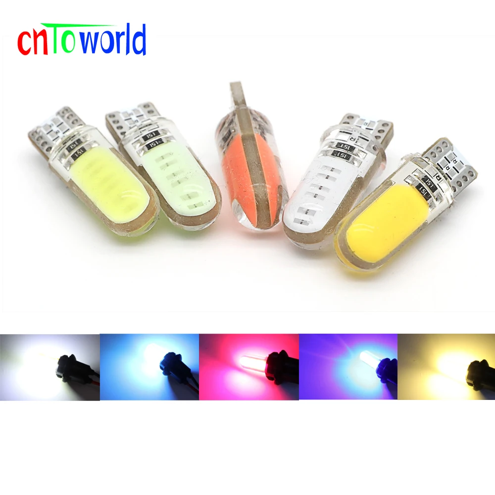 100pcs T10 COB 12 Chips 80MA silicone shell 194 W5W Silicone Case Car Auto Parking light Car Styling White Yellow Pink Ice Blue 12V (1)
