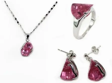 

hot sell new - pretty Pink crystal earrings necklace pendant ring set (A0425)