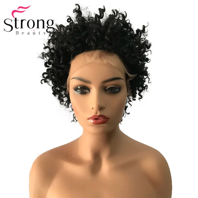 StrongBeauty кружевной передний короткий черный выделенный кудрявый афро высокий нагрев ок синтетический парик парики выбор цвета