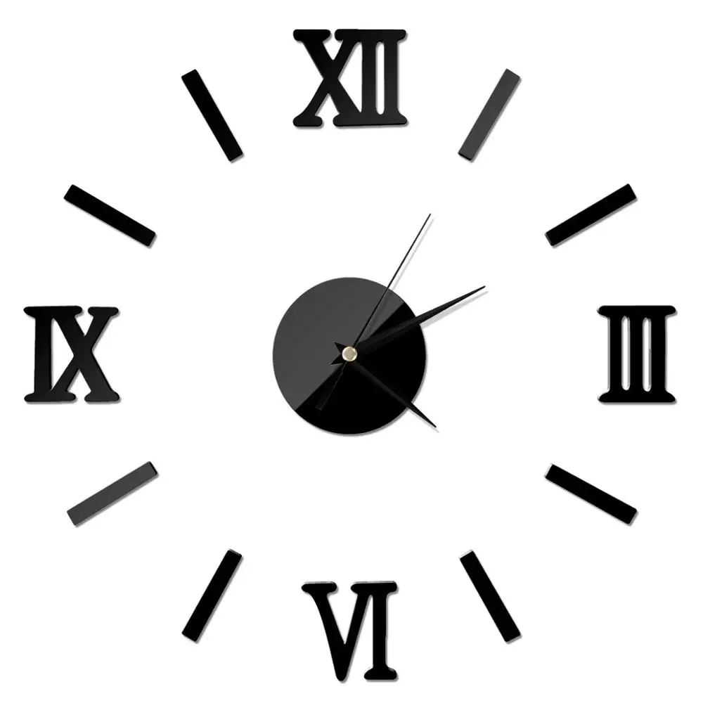 Новые часы настенные часы Horloge 3d Diy акриловые зеркальные наклейки украшение дома гостиная кварцевые иглы - Цвет: Black