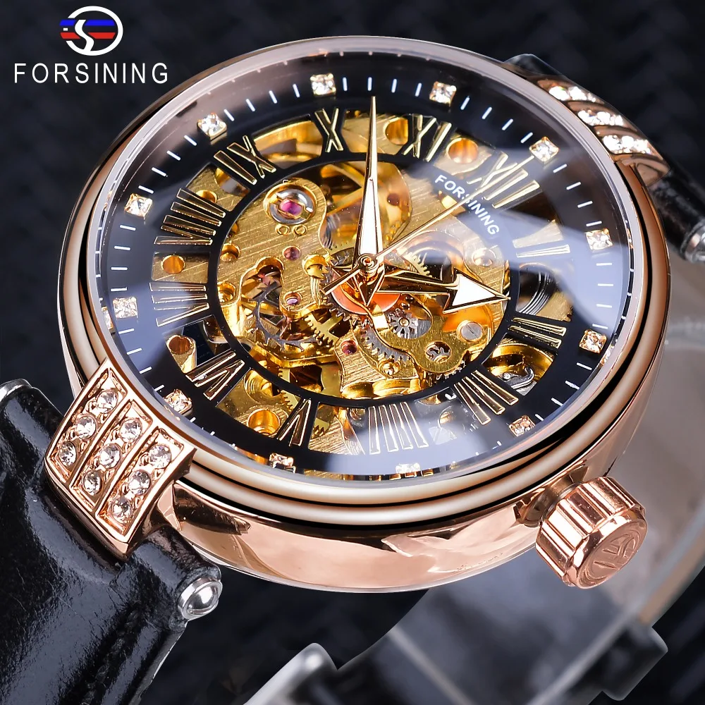  Forsining Fashion Women Diamond Skeleton Display Design Waterproof Luxury Lady Automatic Watches Lu