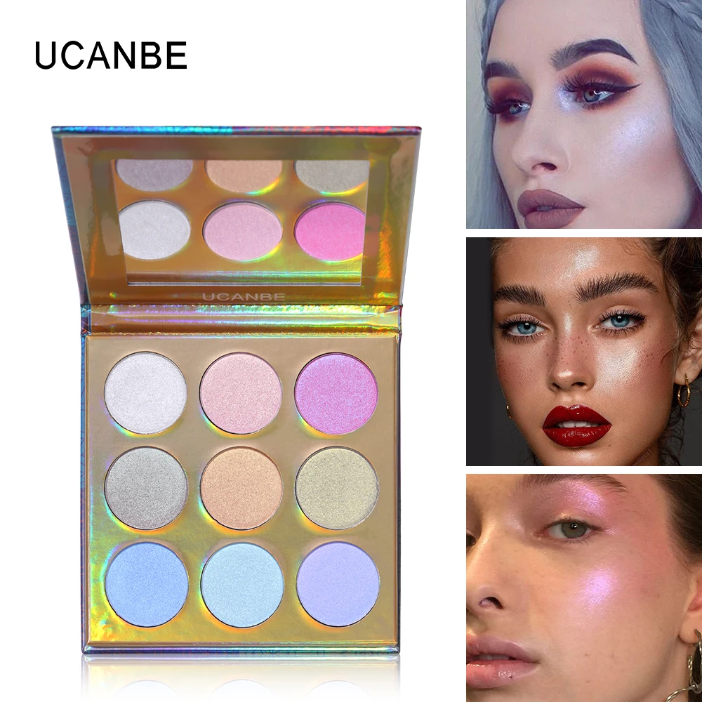 UCANBE 9 Colors Glitter Highlighter Palette Shimmer Brilliant Rainbow