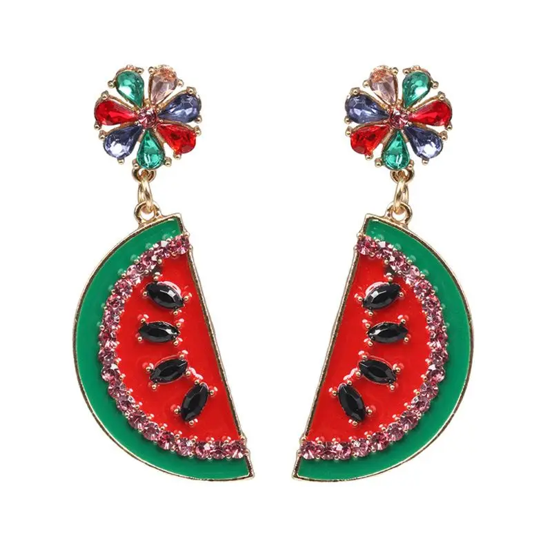 

Bright Crystal Fruit Enamel Watermelon Drop Earrings For Women Fashion Jewelry T4MD