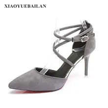 2017 New Stilettos Buckle Pointed Shallow Mouth Suede Shoes Retro.
