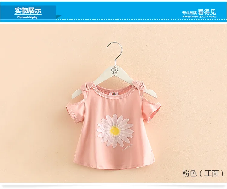 2018 Summer New Design Cotton Princess Short Sleeve O-Neck Strapless Off-Shouler Floral Cute Children Kids Baby Girl T-Shirt (1)