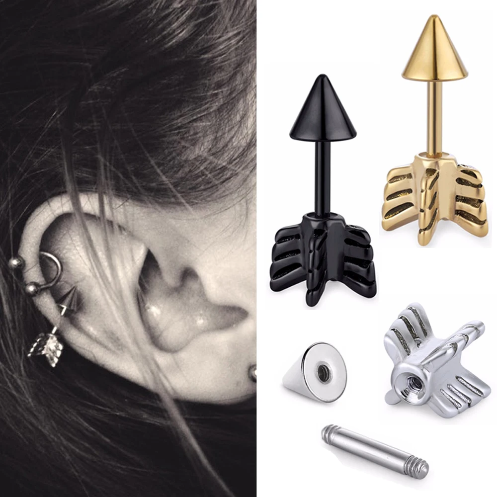 

2pcs Gold Silver Black Stainless Steel Stud Earring Arrow Shape Ear Tragus Piercing Fake Taper for Men Women Body Jewelry ES257