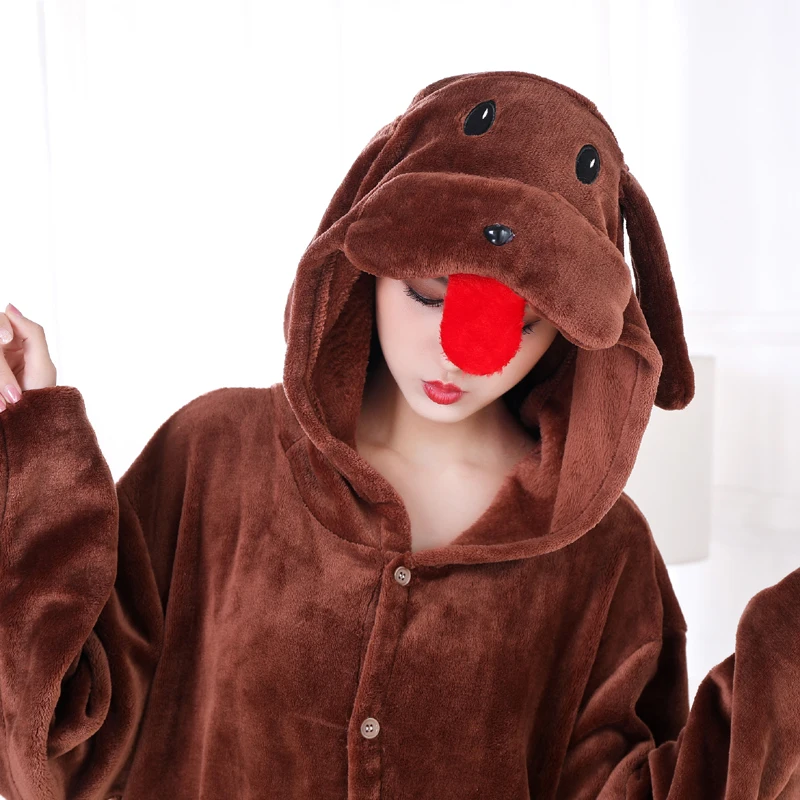 New Brown Teddy Dog Kigurumi Thick Flannel Animal One-Piece Pajamas For Onesie For Adults Cosplay Party Costume Pyjamas Suit (4)