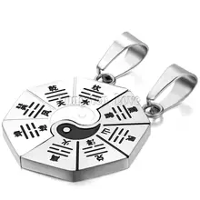 Coincidencia de Yin Yang BAGUA Ocho Trigramas Joyería Lucky Charm Colgante Collares de Acero Inoxidable para Parejas 2 unidades