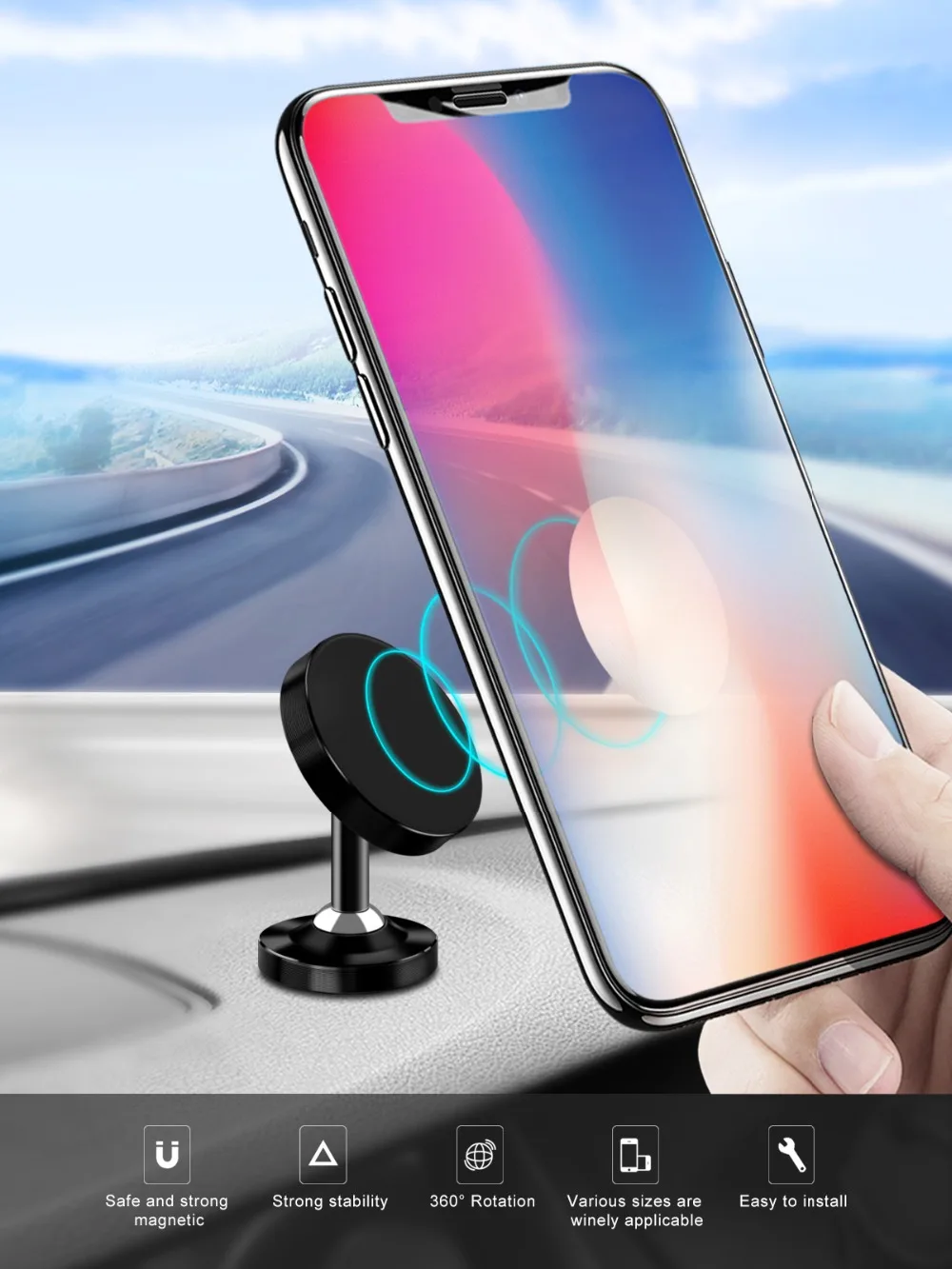 FONKEN Luminous Phone Car Holder Two Way Adjust Car Magnetic Holders Magnet Adsorption Mobile Mount Key Cable Desk Stands