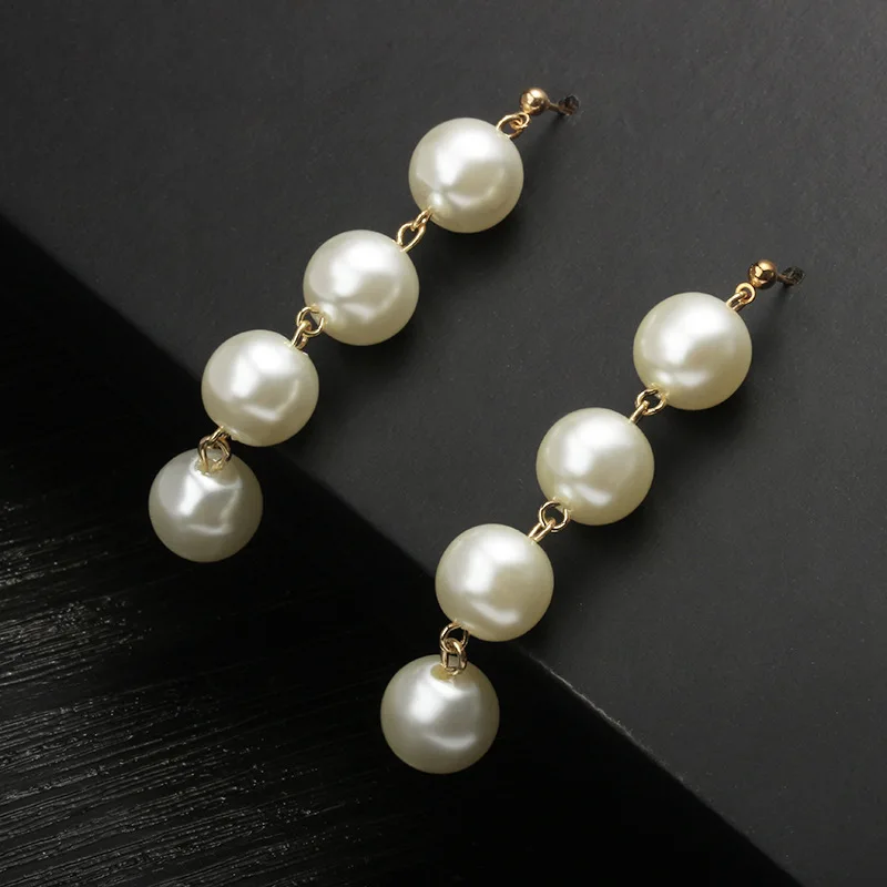 

USENSET Charm Temperament Stud/Post Dangle Beads Earrings Exaggerated Big Pearl Fringed Long Cross-Mirror Jewelry