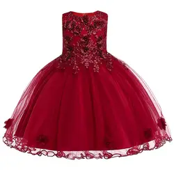 Новое очень милое летнее платье с цветочным узором для девочек, праздничное платье принцессы, платье без рукавов с вышивкой и бантом для