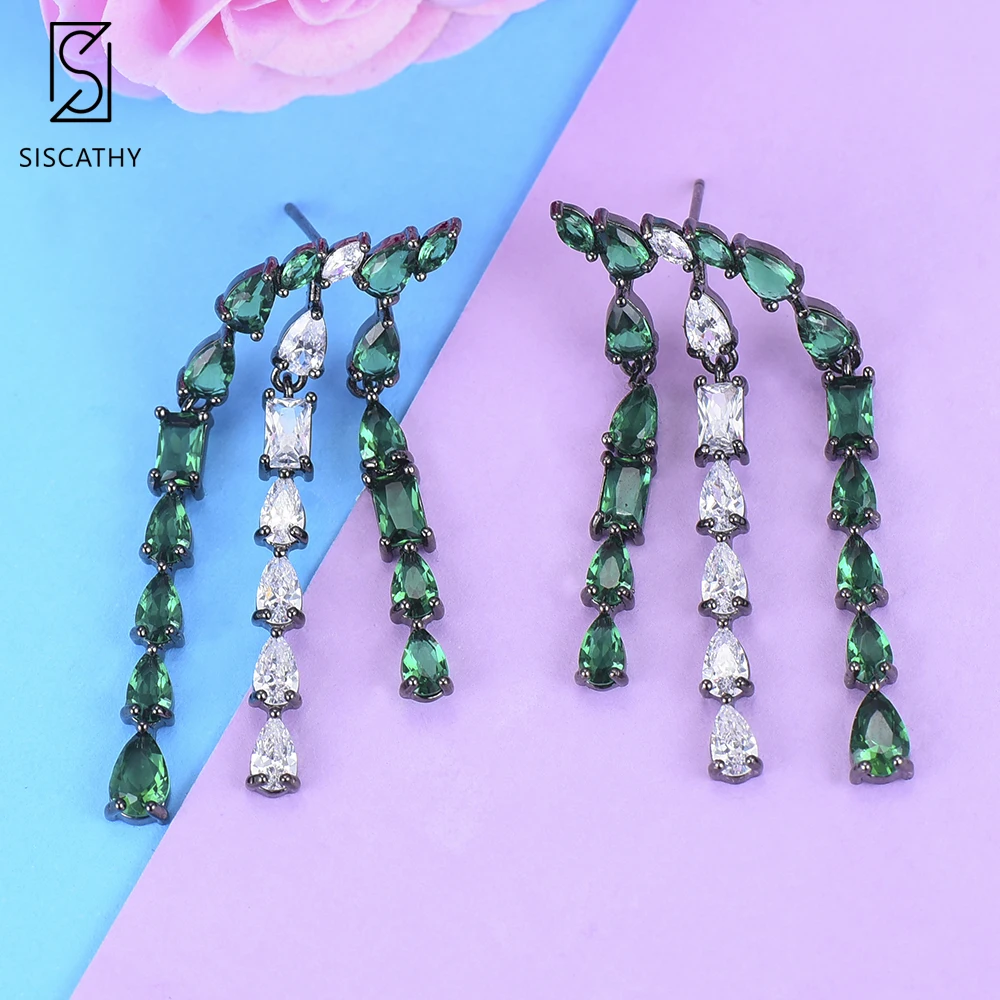 

SISCATHY Famous Brand Tassels Long Dangle Earrings For Women Wedding Cubic Zircon Dubai Bridal Earrings Fashion Jewelry Gifts