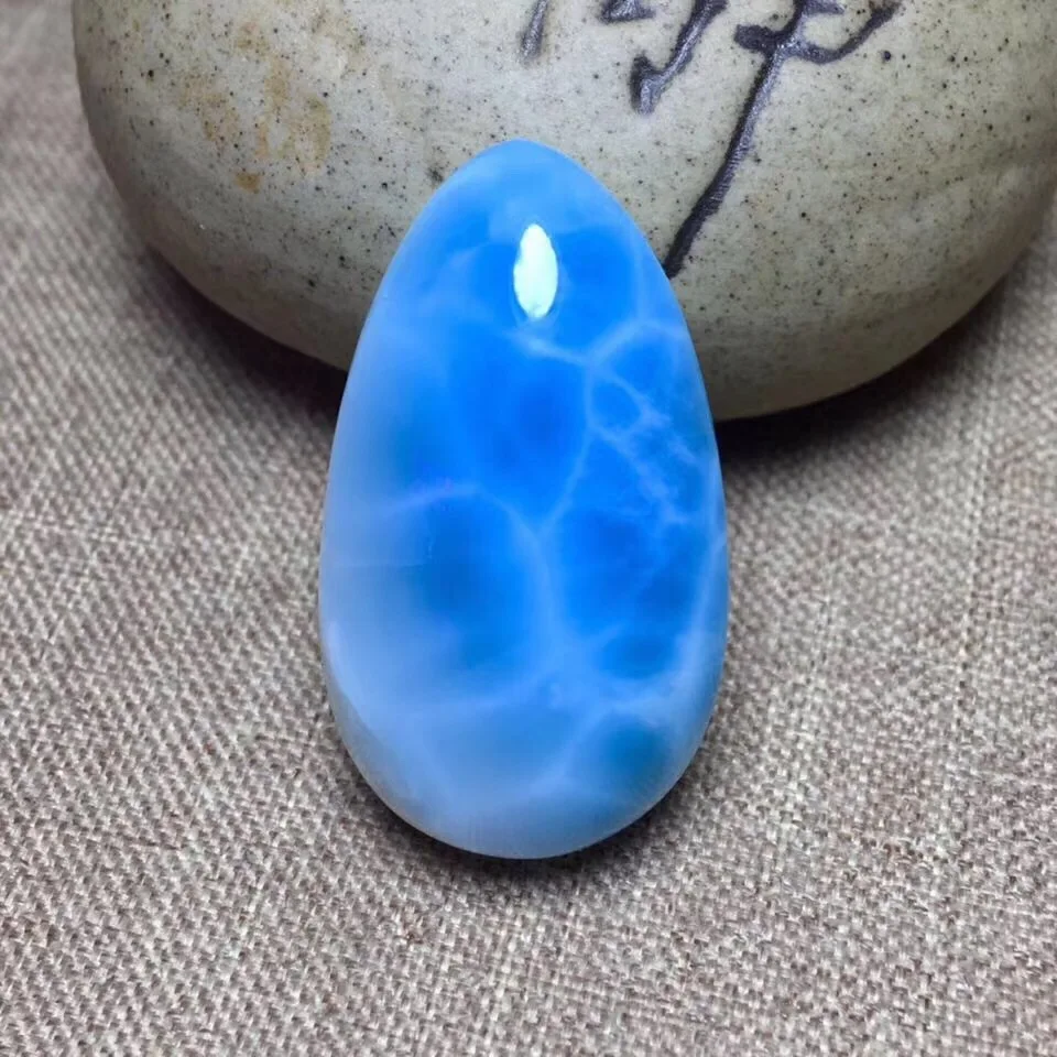 

Natural Blue Larimar Gemstone Pendant 32x18x11mm Beads From Dominica Women Female Gift Water Pattern Crystal Pendant AAAAA
