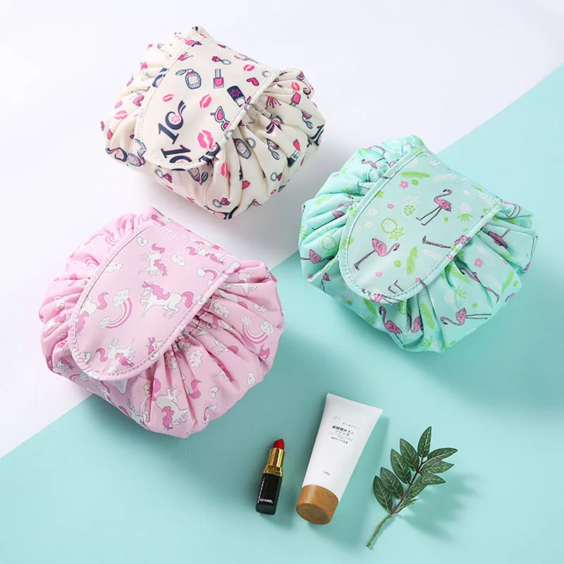 

15PCS / LOT Women Cosmetic Bag Barrel Travel Drawstring Makeup Bags Storage Bag Large Capacity Wash Bag