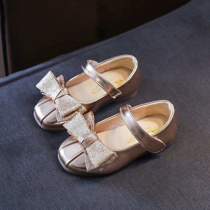 

Mudipanda girls soft sole shoes Gold black silver flats 2019 autumn princess children's flat shoes bow cute single shoes little