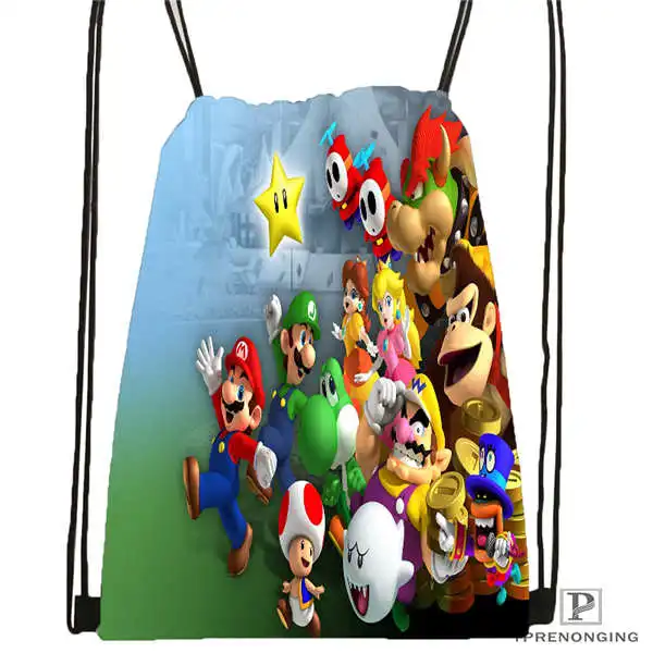 Custom New Super Mario Bros Drawstring Backpack Bag Cute Daypack Kids Satchel Black Back 31x40cm 2018612