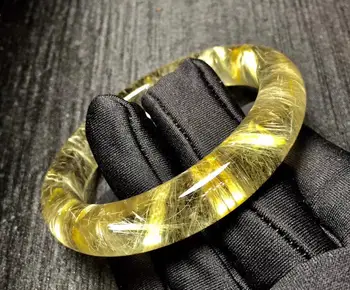 

Genuine Natural Gold Rutilated Titanium Bangle Woman Lady Wealthy Stone 58mm Rutilated Quartz Crystal Bangle AAAAA