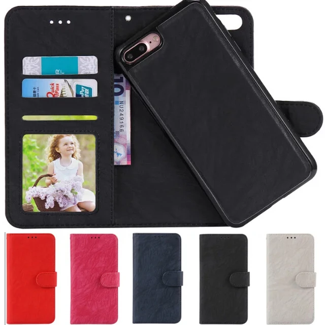 Special Offers Flip Leather For iPhone 7 Wallet Case Credit Cards Pocket Removable Detachable Soft Silicone for iPhone 6s 7 Plus Leather Bag