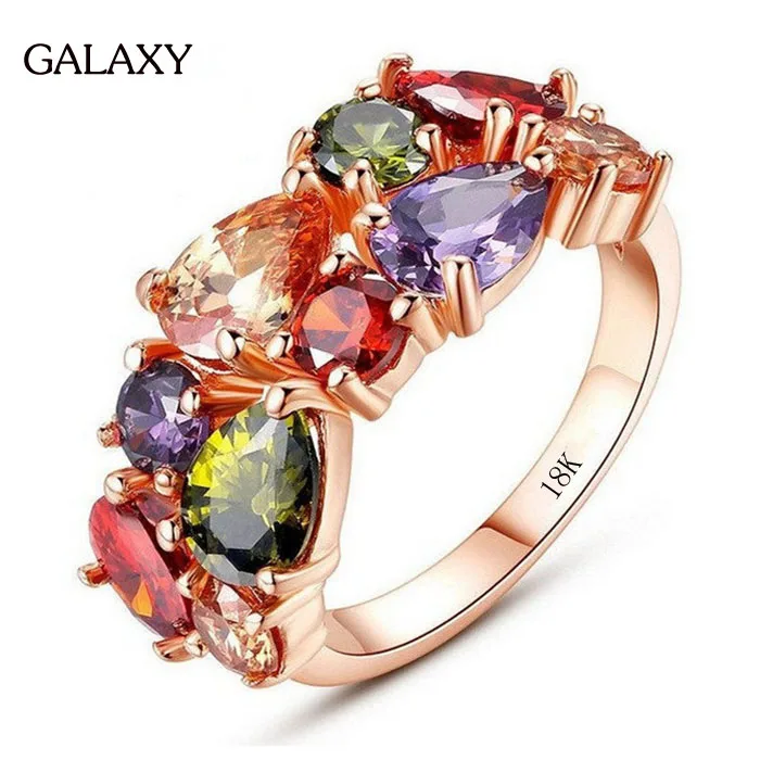 

2017 Big Sale New Fashion Rings for Women Gold Color Colourful Zircon Stones Wedding Ring Jewelry YR038