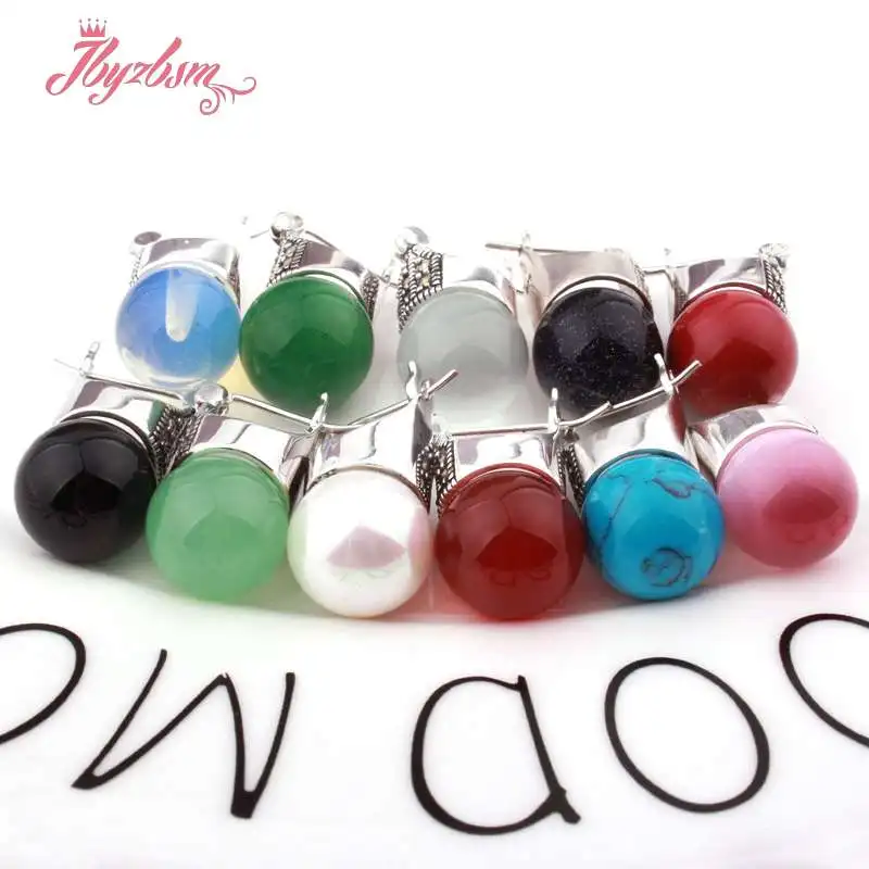 

12mm Round Ball Opal Turquoises Sandstone Stone Beads Tibetan Silver Trendy Fashion Earring 1 Pair For Woman Gift Free Shapping