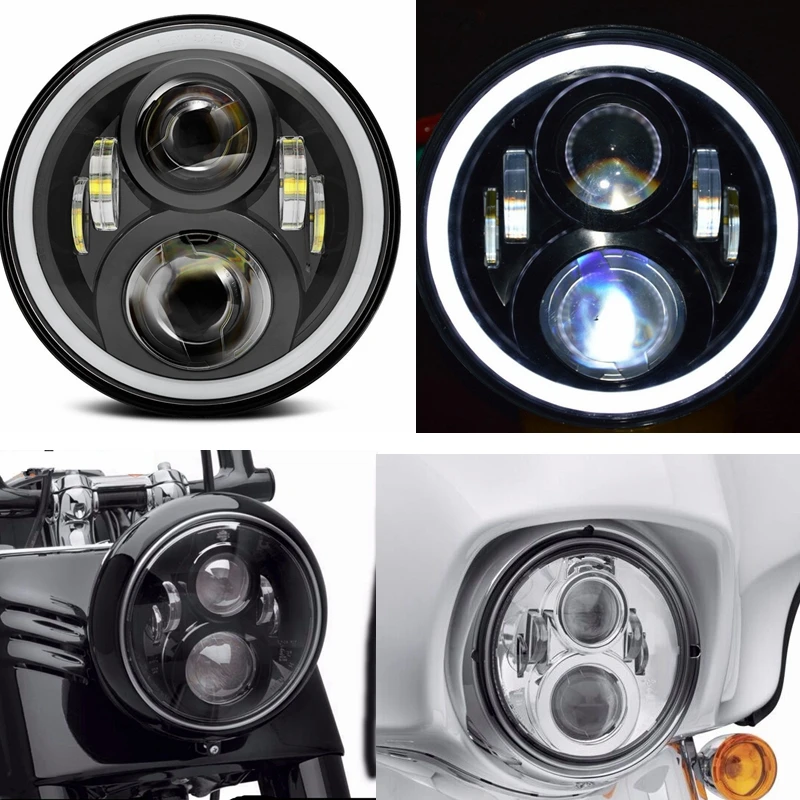 7 Inch Motorcycle Daymaker LED Headlight + 2pcs 4.5 Fog Lights for Harley Davidson LED Passing Lights Front Lights Driving Lamp Projecotor (Black)2