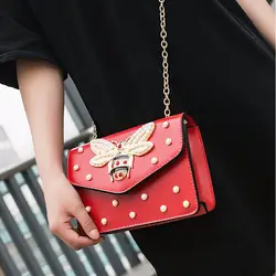 Женская брендовая дизайнерская сумка из искусственной кожи со стразами и Пчелой, маленькая сумка через плечо с цепочкой для девочек