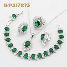 Серебряный Цвет Ювелирные наборы для женщин зеленые камни Белый CZ серьги браслет кольца ожерелье кулон подарочная коробка WPAITKYS