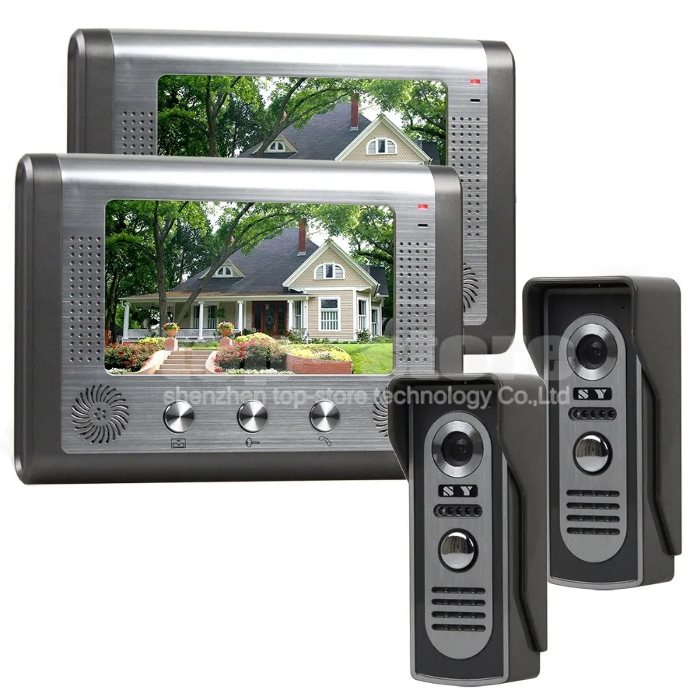 DIYSECUR 2 Monitor 2 Camera 7 inch Wired Video Door Phone Door Bell