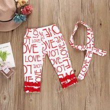 Комплект со штанами для малышей, комплект из 2 предметов для малыша младенца новорожденного, длинные штаны с буквенным принтом для девочек+ набор повязок, комплект T