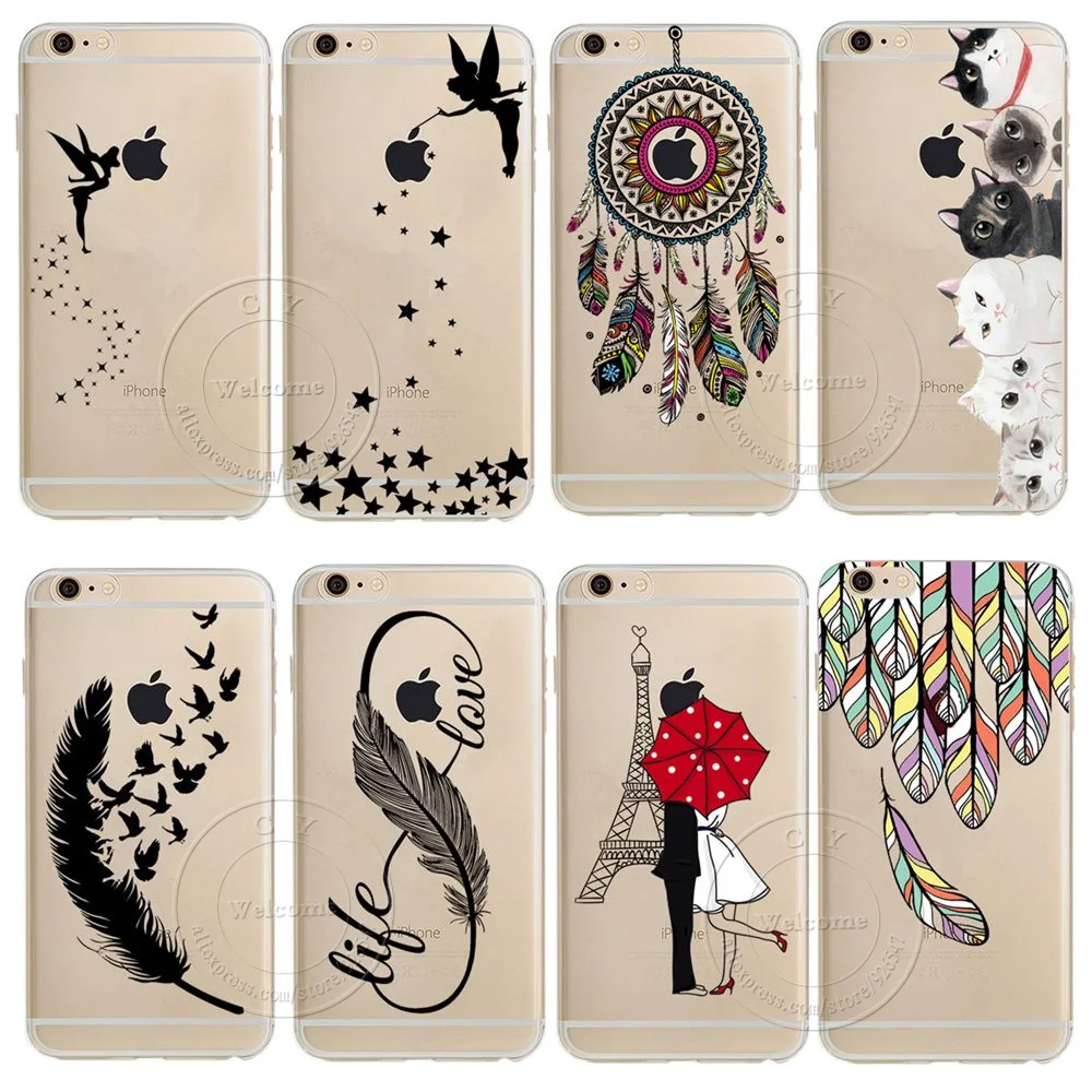 

For Apple iPhone 8 X 4 4S 5 5S 5C SE 6 6S 7 Plus Dream Catcher Tinker Bell Tower Design Soft TPU Silicone Case Cover Capa Coque