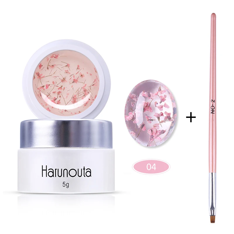 

Harunouta Floral UV Gel Dried Flowers Jelly Pink Nail Art Gel Varnish Nail Brush Tool 3D DIY Desin Nail Art Manicure Set