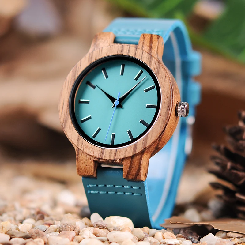 BOBO BIRD Watch Men Relogio Masculino Turquoise Blue Leather Quartz Watches Women in Gift Box relogio feminino DROP SHIPPING