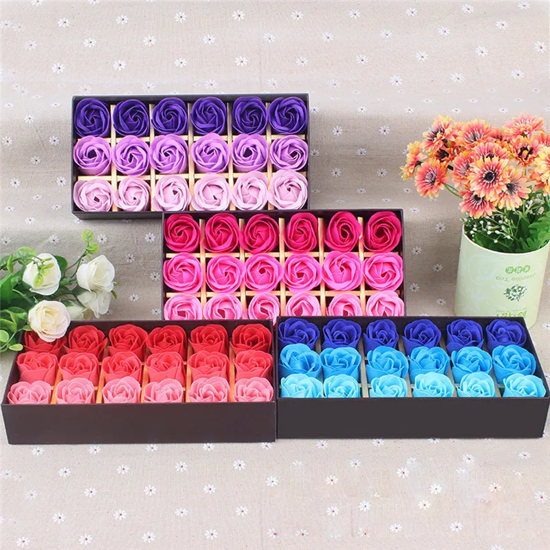 

Rose Flower Case Flower Soap Box 18Pcs Scented Rose Flower Petal Bath Body Soap Wedding Party Decoration Festival Gift #40