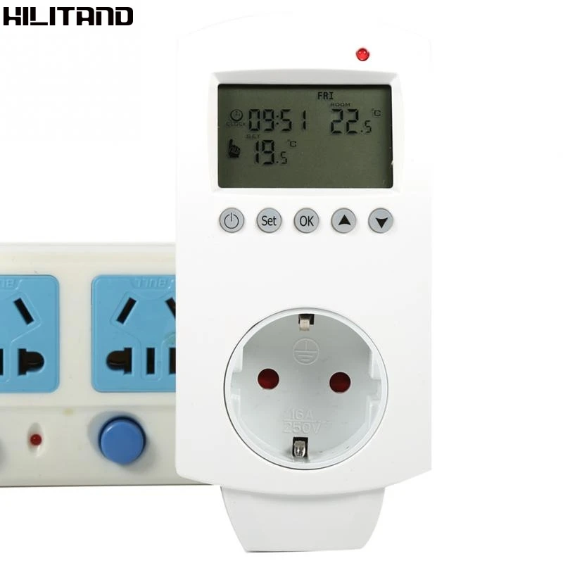 

Digital Plug In Thermostat Programmable Temperature Controller with Socket Outlet EU Plug AC200-240V