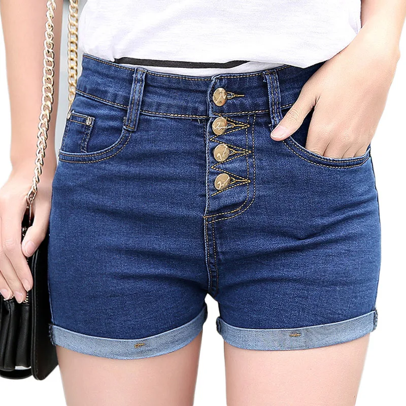 New 2017 Fashion 4 Buttons Retro Elastic High Waist Shorts Feminino ...