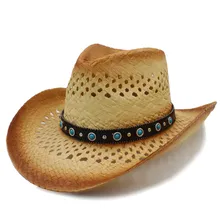 Женская и Мужская Западная ковбойская шляпа с кожаным ремешком в стиле панк для леди джентльмен, Пляжная Солнцезащитная Женская ковбойская шляпа, размер 58 см