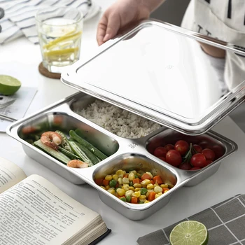 

1Pcs SUS 304 Stainless Steel Plates Divided Lunch Box Multi-function 2018 Fashion Kitchen Utensils Thickening Superior Quality