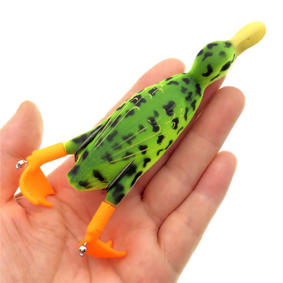 

TSURINOYA 1PCS 2019 NEW Frog big duck fishing lure 18.5g/100mm 4colors Topwater soft lure Rotating feet snakehead lure