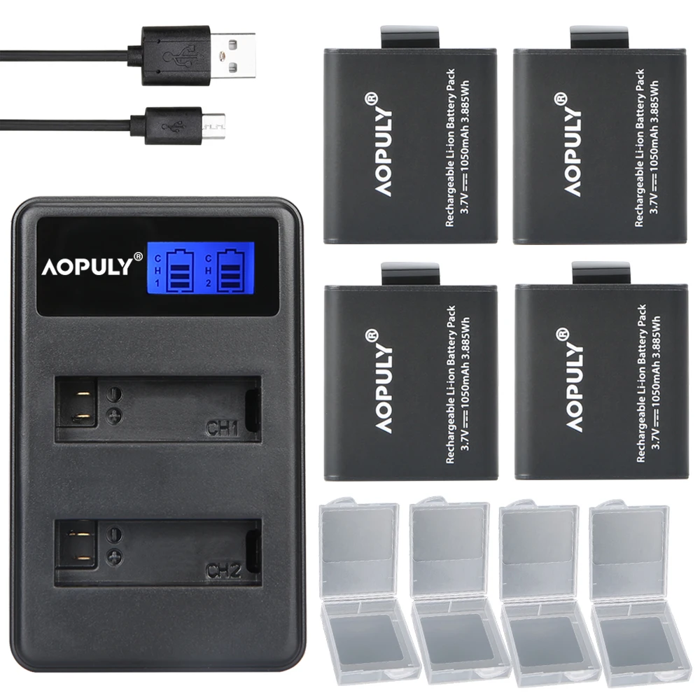 Rechargable Camera Battery 4pcs Pg1050 1050mah + Lcd Dual Charger For