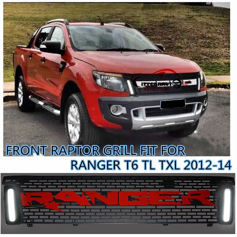 

CITYCARAUTO LED DRL Racing grill grille ABS black front trim fit for Ranger wildtrak T6 txl pickup raptor grillS 2012-2014