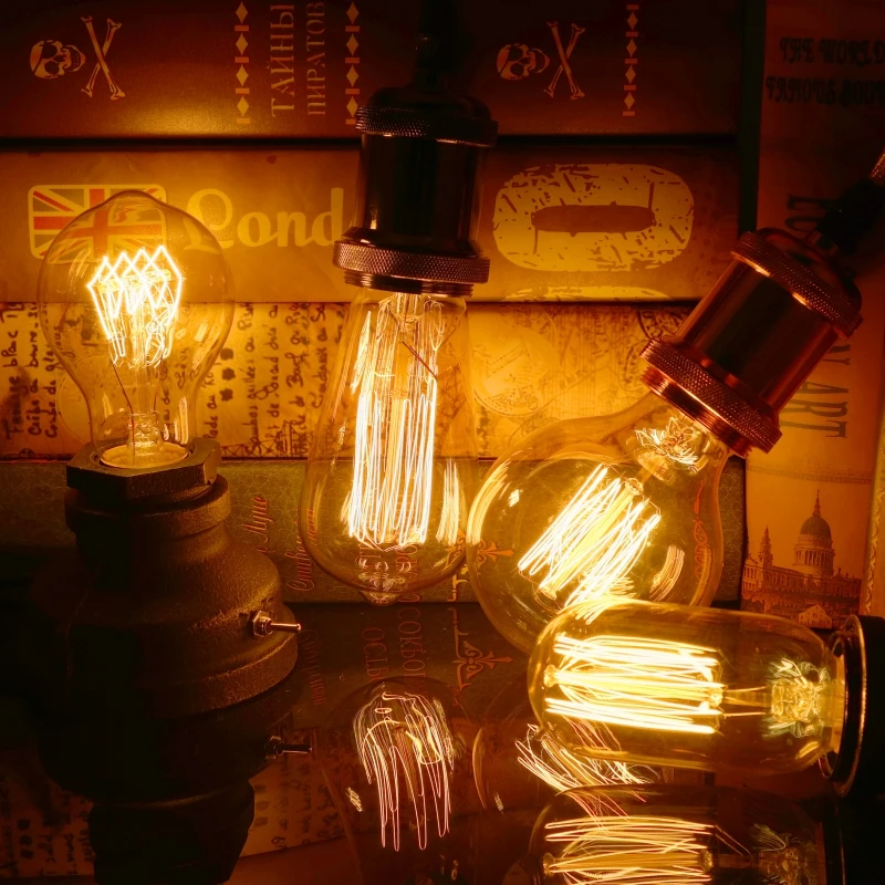 LARZI Винтаж Эдисон лампы E27 подвесной светильник в стиле ретро 220 В 40 Вт накаливания светильник A19 A60 ST64 T10 T45 T185 G80 G95 нити светильник лампочка