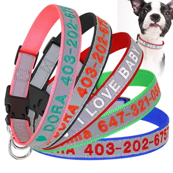 

Personalized Embroidered Dog Collar Reflective Nylon Custom Dog Collar With Pet Name Phone Number For Small Medium Large Dogs