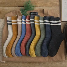 Женские носки Kawaii в японском стиле, полосатые хлопковые повседневные носки для девочек, студенческие зимние женские теплые толстые милые модные носки с рюшами