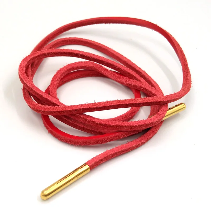 1-12 Pairs Red Momen Fashion Quality Genuine Top Layer Leather Shoelaces Retro Leather Boot Shoe Shoestring Metal Head Shoelaces